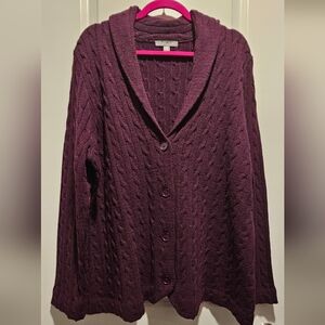 Jessica London Purple Cable Knit Cardigan